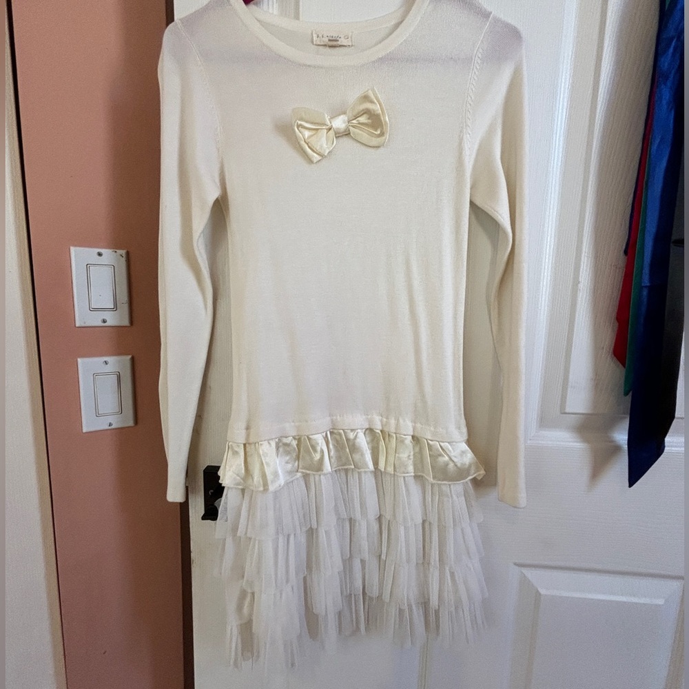 Creme color croquette soft children’s dress with layered skirt